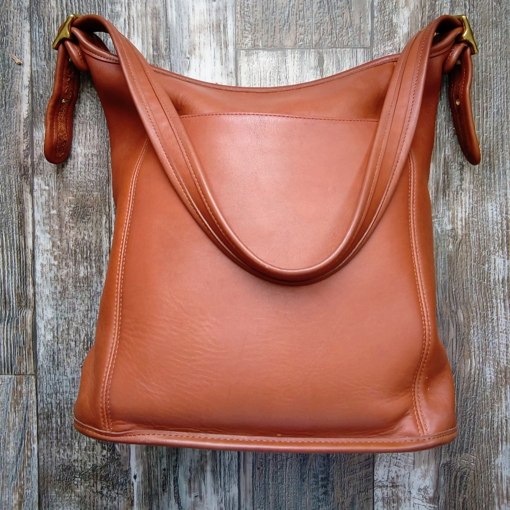 Vintage Coach Slim Duffle Sac #9060 Made In USA Brown Leather - Picture 3 of 8